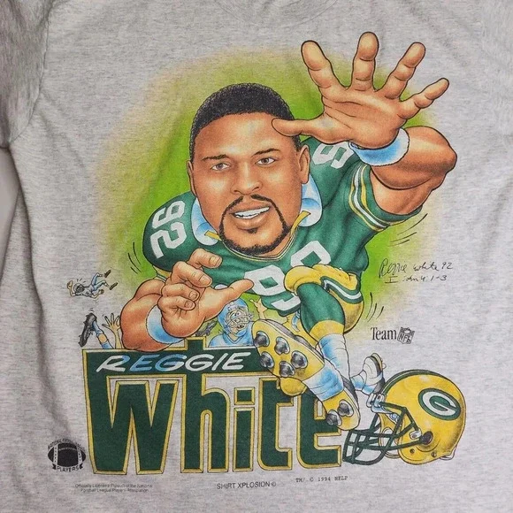 Vintage Reggie White Green Bay Packers Shirt Xplosion Caricature 1994 Size Large - Picture 8 of 14